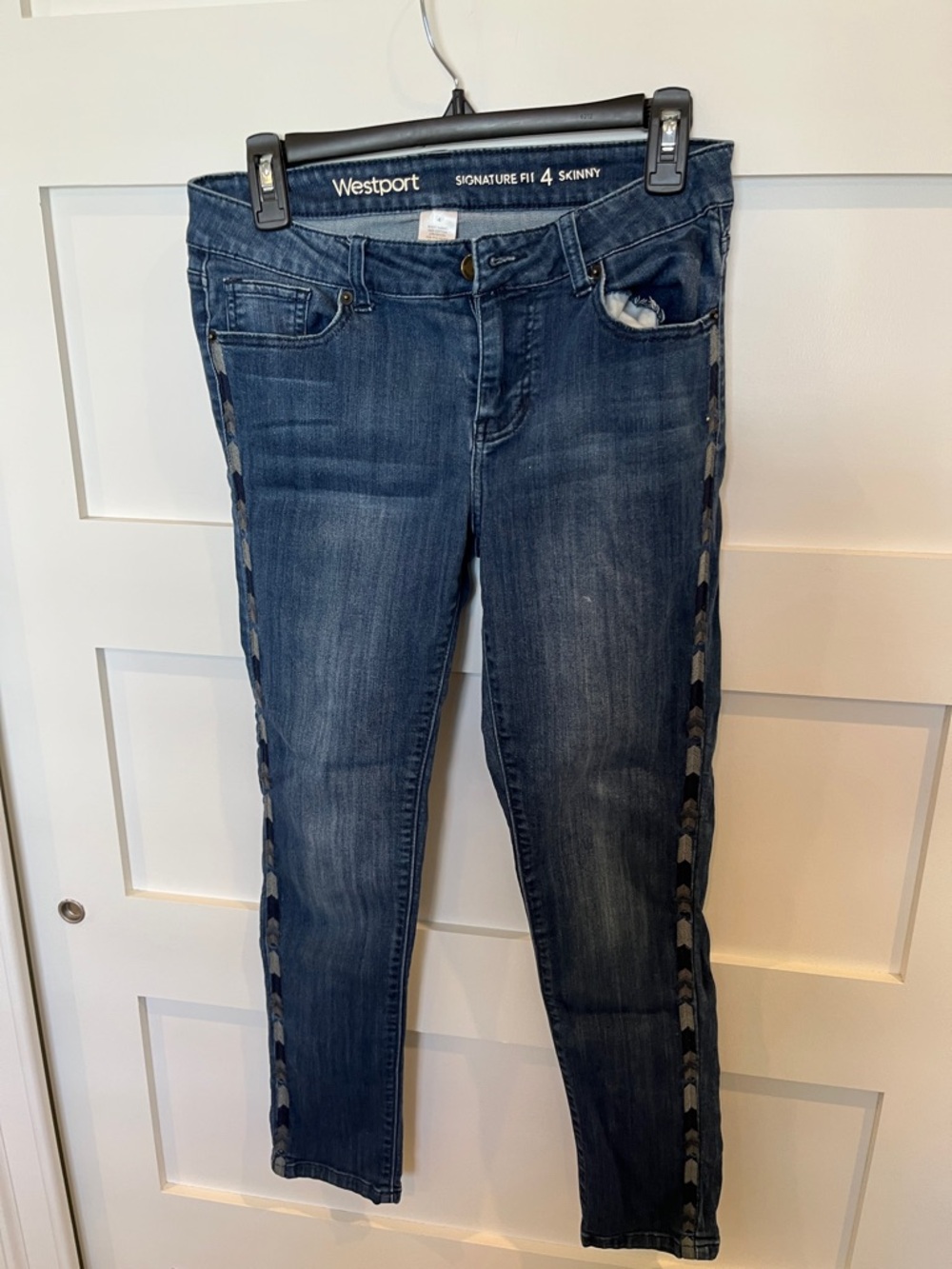 Westport Skinny Jeans with Side Stripe in Dark Blue